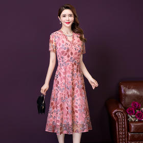 YMR-8343新款蕾丝气质妈妈洋气绣花连衣裙