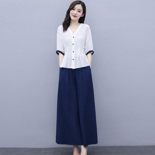 SJ-524夏新款苎麻裙裤文艺亚麻复古两件套 商品图2