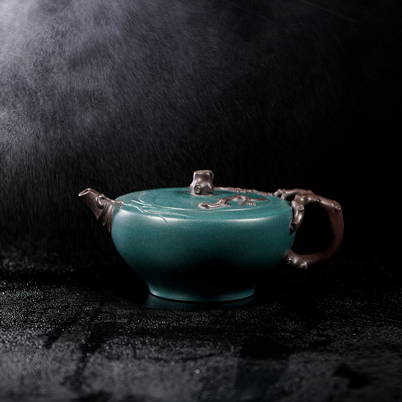 龙德堂陶艺 徐飞制《三色梅竹》苏门答腊青,紫泥 320cc(库存请咨询