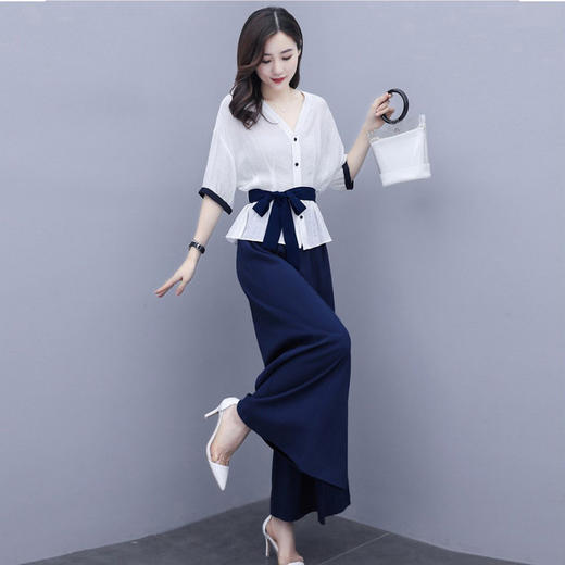 SJ-524夏新款苎麻裙裤文艺亚麻复古两件套 商品图0