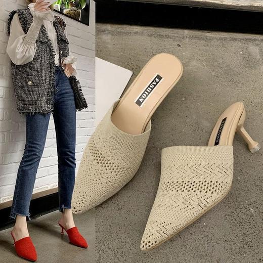 CB-66999新款针织细跟高跟气质飞织网红懒人包头半拖鞋 商品图1