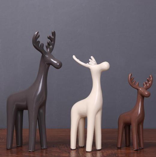 【家居摆件】*北欧陶瓷驯鹿摆件 客厅创意饰品现代陶瓷摆件三件套 商品图2