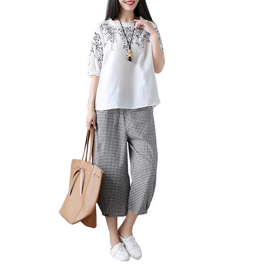 DHFY-EJOY8789新款大码女装复古文艺刺绣棉麻两件套 商品图4