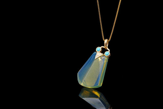 多米尼加蓝珀18K喷砂黄金镶嵌绿松石吊坠 商品图5