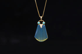 多米尼加蓝珀18K喷砂黄金镶嵌绿松石吊坠