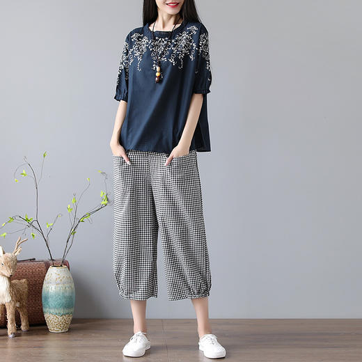 DHFY-EJOY8789新款大码女装复古文艺刺绣棉麻两件套 商品图2