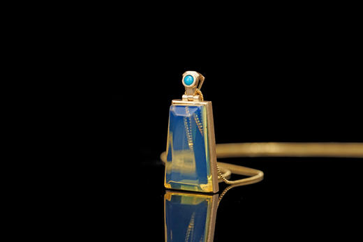 夏日清新 · 多米尼加蓝珀18K喷砂黄金镶嵌绿松石吊坠  特价 商品图4