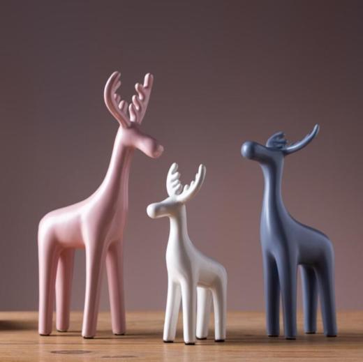 【家居摆件】*北欧陶瓷驯鹿摆件 客厅创意饰品现代陶瓷摆件三件套 商品图1