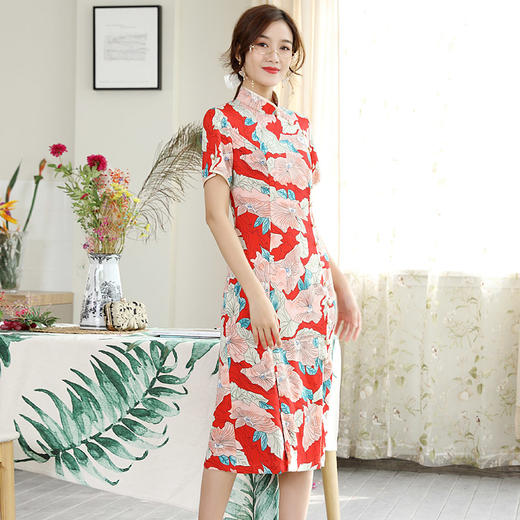DLQ-A2556中国风复古立领斜门襟印花旗袍裙 商品图1