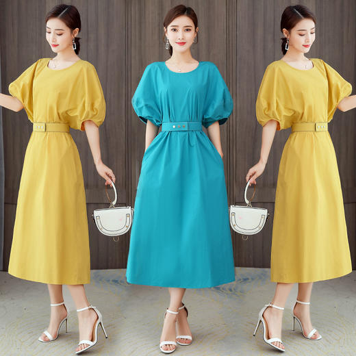 AHM-kxt9128夏季宽松中长款短袖时尚气质套头A字裙度假裙 商品图0