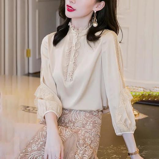 时尚木耳边，立领镂空短袖上衣 HT-OLN6890 商品图1