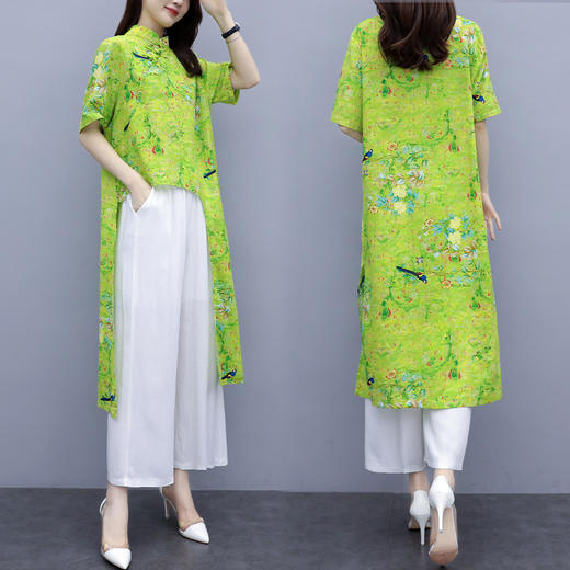 MQQ-570新款大码棉麻套装民族风不规则印花两件套 商品图2