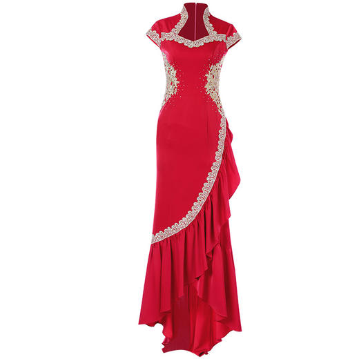 DLQ-A2416红色旗袍连衣裙  中国风女长款气质高端晚礼服 商品图3