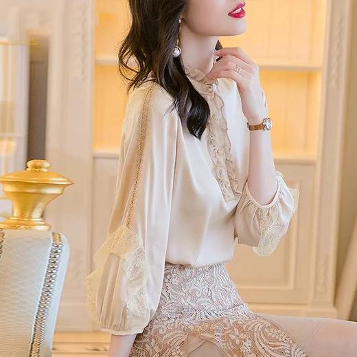 时尚木耳边，立领镂空短袖上衣 HT-OLN6890 商品图2