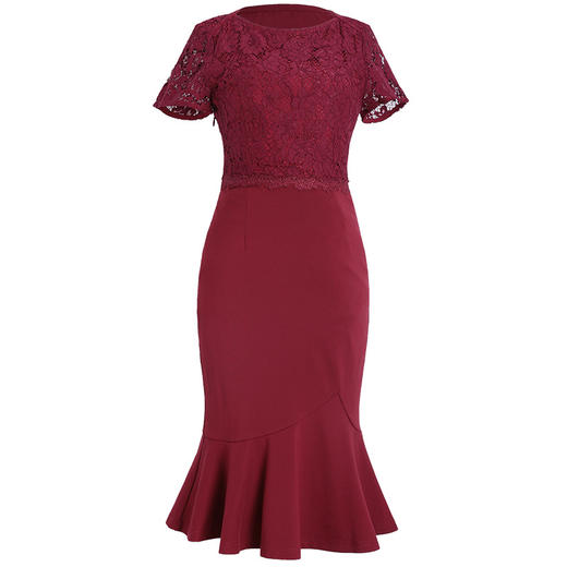 ZY-Q5386新品蕾丝镂空修身气质连衣裙下摆不规则包臀裙 商品图4