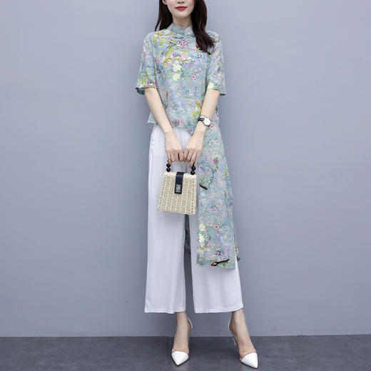 MQQ-570新款大码棉麻套装民族风不规则印花两件套 商品图3