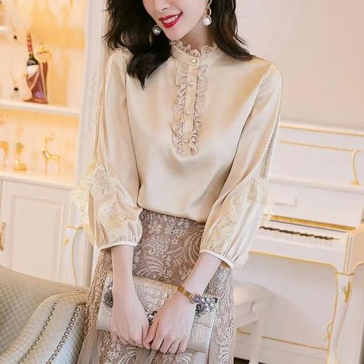 时尚木耳边，立领镂空短袖上衣 HT-OLN6890 商品图0