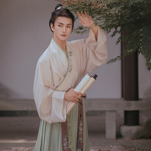 清风游原创中国风绣花交领汉服男士一片式褶裙春季非古装 商品图0