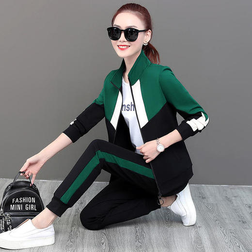 SP-389513新款时尚拼色立领休闲三件套运动套装 商品图1