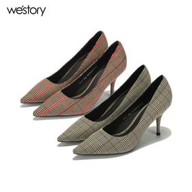 Westory高跟尖头格纹优雅舒适W281E50991