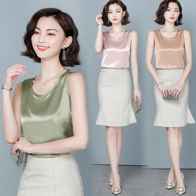 KQL-3128F6690夏新款时尚百搭缎面无袖打底衫