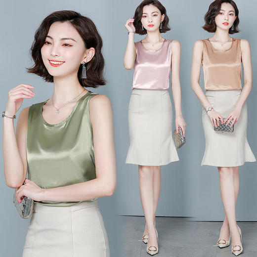 KQL-3128F6690夏新款时尚百搭缎面无袖打底衫 商品图0