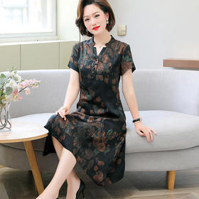 YLY-8521新款修身显瘦洋气中长款过膝桑蚕丝连衣裙