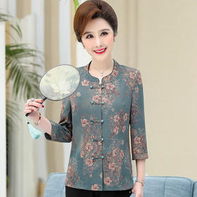 FW-4888妈妈夏装民族风中老年圆领高品质衬衫