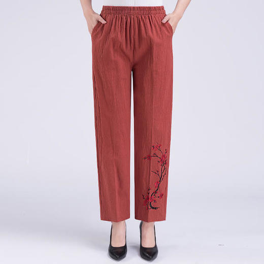 NP-4589夏季薄款长裤纯棉高腰外穿薄刺绣棉麻裤 商品图1