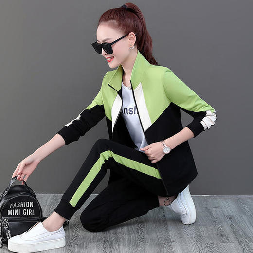 SP-389513新款时尚拼色立领休闲三件套运动套装 商品图0