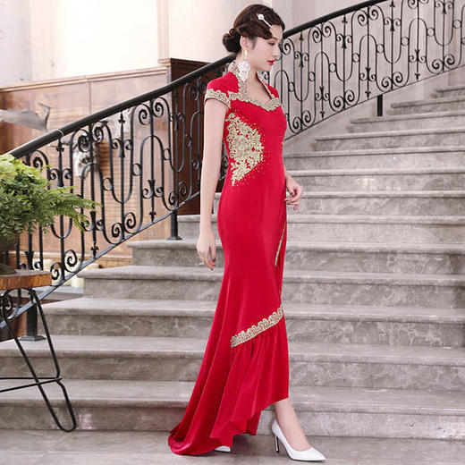 DLQ-A2416红色旗袍连衣裙 中国风女长款气质高端晚礼服 商品图0