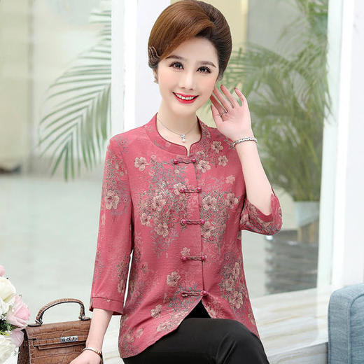 FW-4888妈妈夏装民族风中老年圆领高品质衬衫 商品图1