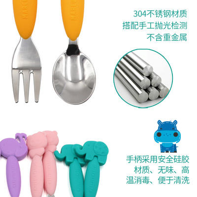 （超值）加拿大MARCUS叉勺宝宝婴儿儿童硅胶不锈钢叉子勺子套装学吃餐具 商品图4