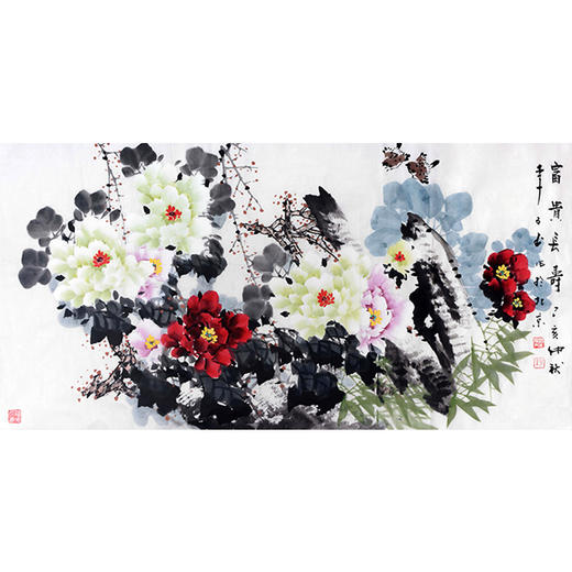 李子玉《富贵长寿》68*138cm 花鸟横幅作品 茶室/卧室挂画 商品图1