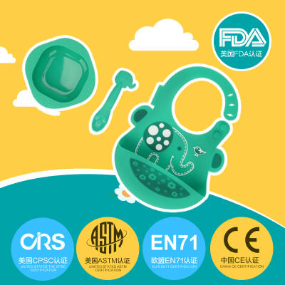 （超值）加拿大MARCUS婴幼儿硅胶餐具套装宝宝吃饭围兜汤勺硅胶碗三件套 商品图4