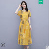 HT-417棉麻连衣裙  新款大码收腰显瘦气质女神范印花薄长裙 商品缩略图0