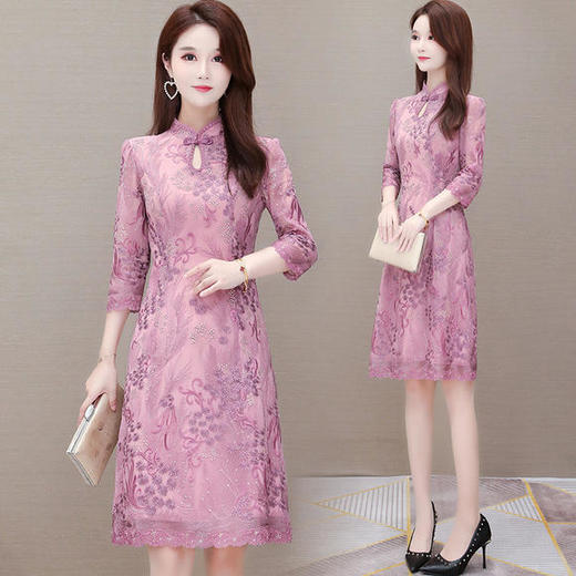 YW-KED91285复古立领，长袖气质改良版刺绣连衣裙 商品图3