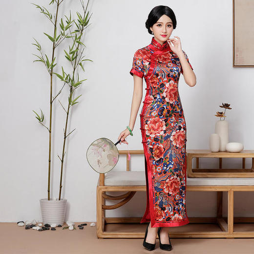 QC-1697448日常复古，高端改良时尚真丝中长款旗袍 商品图1