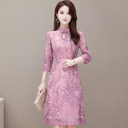 YW-KED91285复古立领，长袖气质改良版刺绣连衣裙 商品图0