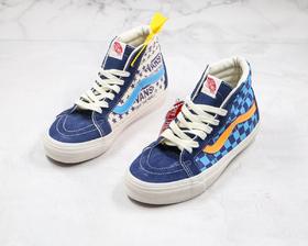 万斯 Vans 高帮 棋盘格子 蓝色 星星 鸳鸯 SK8-Hi Pro 帆布高帮硫化休闲板鞋高帮鸳鸯拼色 蓝色  型号：YF03 🌵Size ：35-44