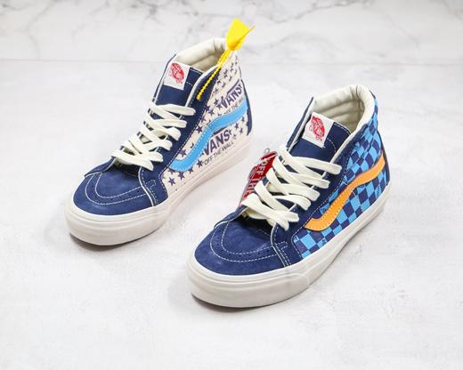 万斯 Vans 高帮 棋盘格子 蓝色 星星 鸳鸯 SK8-Hi Pro 帆布高帮硫化休闲板鞋高帮鸳鸯拼色 蓝色  型号：YF03 🌵Size ：35-44 商品图0