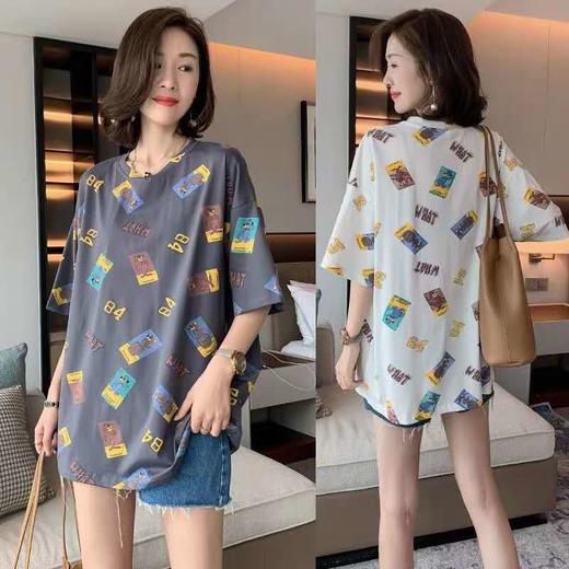 圆领宽松印花涂鸦T恤 商品图0