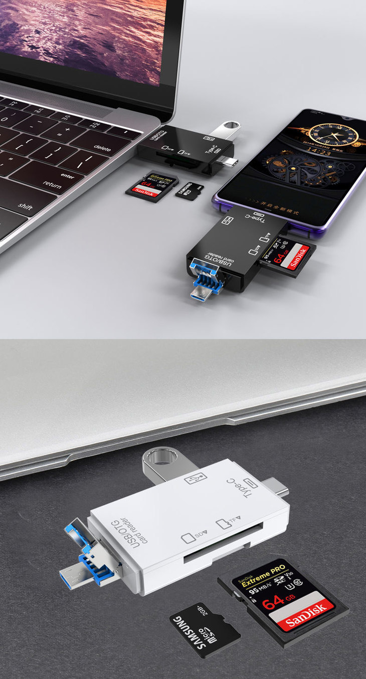 华为手机读卡器vivo多功能tf卡sd卡连接u盘typec3.0相机otg转接头