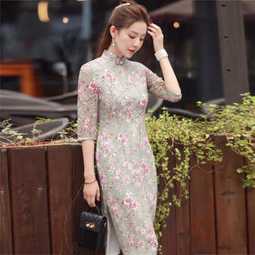 WXY-2334新款小碎花印花中长款改良修身旗袍裙