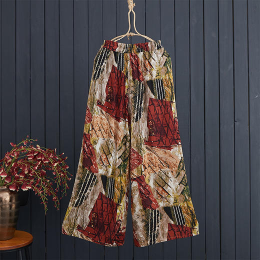 DYK-2662文艺垂感松紧腰宽松大码休闲棉麻阔腿裤 商品图4