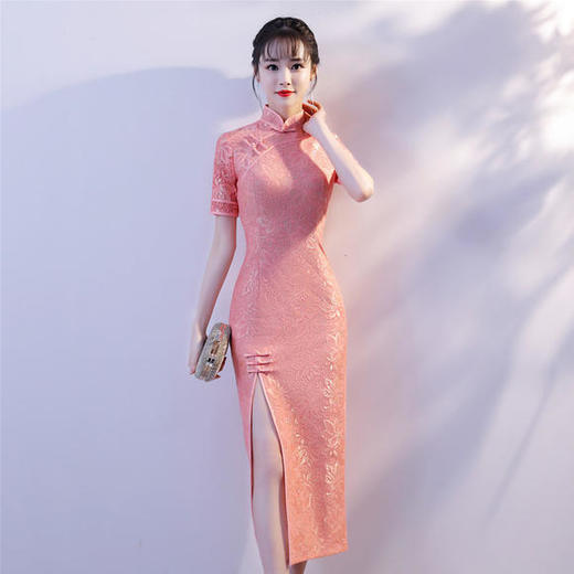 YM-83205改良时尚，蕾丝前开叉旗袍裙 商品图0