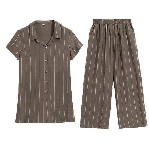 THZJ-4114妈妈装棉麻衬衫阔腿裤洋气短袖两件套 商品图4