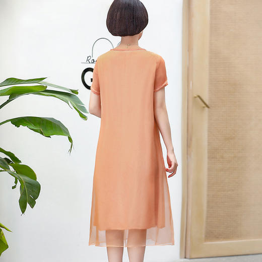 FLO-8202-1930中长款妈妈装洋气短袖碎花连衣裙 商品图1