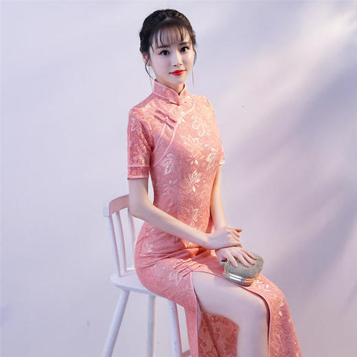 YM-83205改良时尚，蕾丝前开叉旗袍裙 商品图2