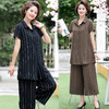 THZJ-4114妈妈装棉麻衬衫阔腿裤洋气短袖两件套 商品缩略图0